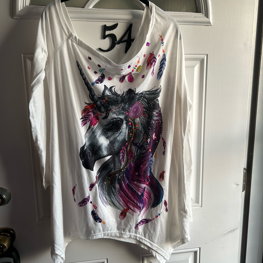 Unicorn Off Shoulder 1X Top - Rhinestones